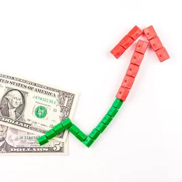 Chart pattern made of miniatur green and red houses is growing Stock Photos