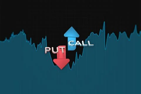 Chart with put and call color arrows binary option. 3D illustration Stock Illustration