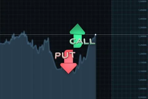 Chart with put and call color arrows binary option. 3D illustration Stock Illustration