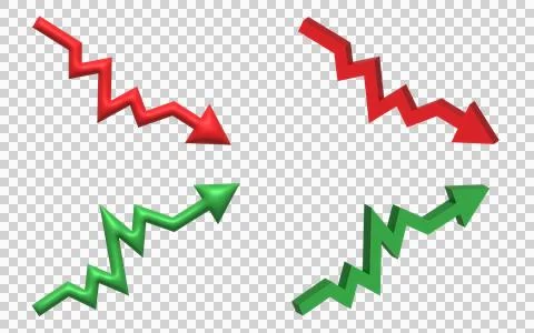 Chart with red arrow down and arrow green up isolated on white background Stock Illustration