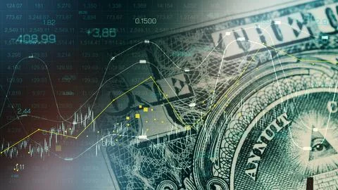 Chart showing money trends with data and graphs amid a recession period Stock Illustration