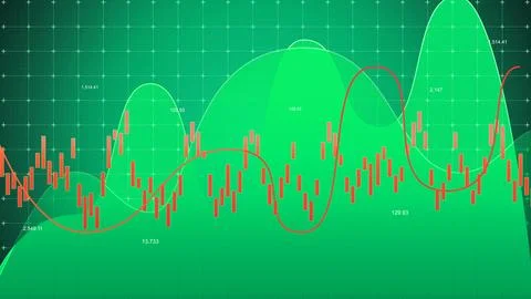 Chart shows data trends with lines and bars on green background for analysis of Illustrazione stock