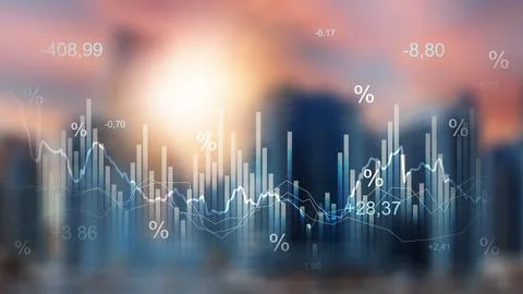 Chart shows financial data and trends during a recession period in a city Stock Illustration