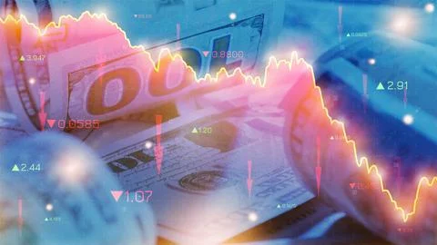 Chart shows money trends during recession with coins and financial graphs Stock Illustration