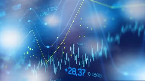 Chart shows money trends during recession with data points and currency values Stock Illustration