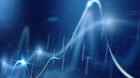 Chart shows stock exchange trading activity over time with data points and Stock Illustration