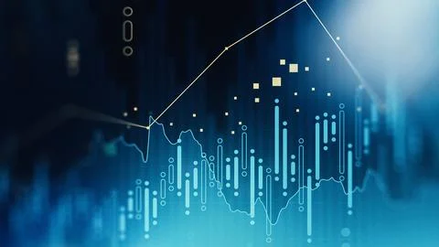 Chart shows stock exchange trading data with fluctuating values and trends Stock Illustration