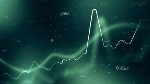 Chart shows stock exchange trading activity over time with rising and falling Ilustração Stock