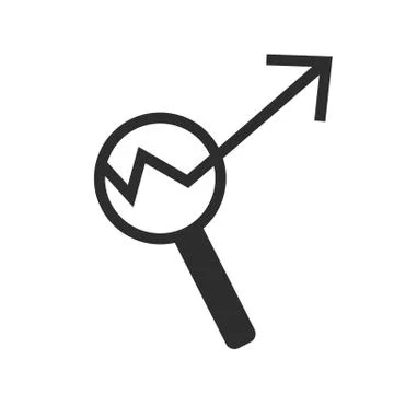 Chart simple icon. Report graph or Sales growth sign in Magnifying glass. Ana Stock Illustration