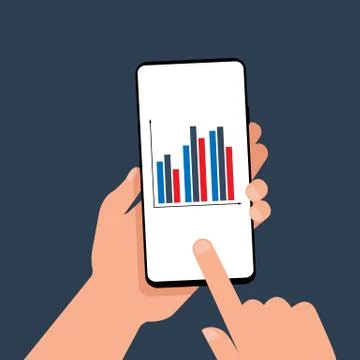 Chart on the smartphone screen in the hands in flat style. Analytics Stock Illustration