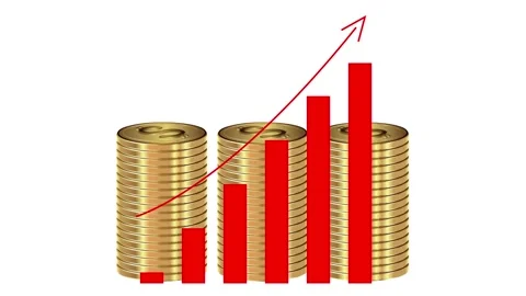 Chart of success and stacks of dollar coins. Animation on a white background Stock Footage 158598033