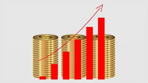 Chart of success and stacks of dollar coins. Animation. Stock Footage 158598080