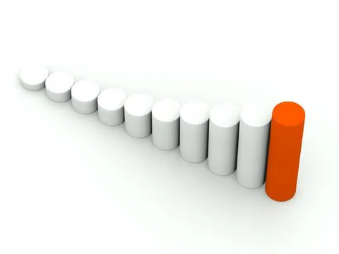 Chart success of the cylinders on a white background with red leader. 3d Stock Illustration
