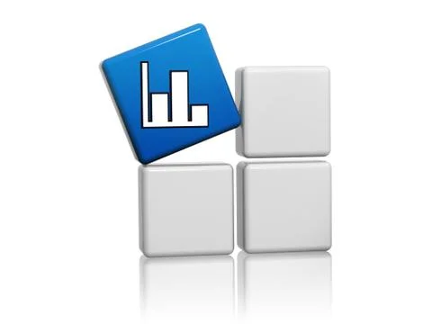 Chart symbol in blue cube on boxes 3D illustration Stock Illustration
