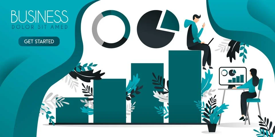 Chart tables and statistics. frame for writing. the man who sits above the ba Stock Illustration