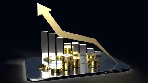 Chart up on tablet 3d rendering for business content Stock Photos