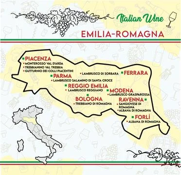 Chart of typical wines from Emilia Romagna, Italy. vector illustration Stockillustratie