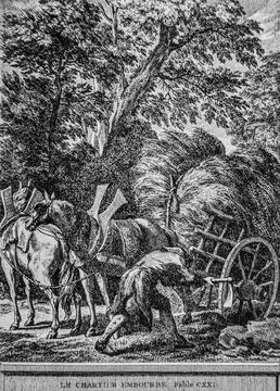 The Chartier is embarrassed, Fables de la Fontaine, publisher Talan, Dier 190 Stock Illustration