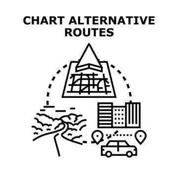 Charting alternative routes, planning long journeys, choosing path イラスト素材