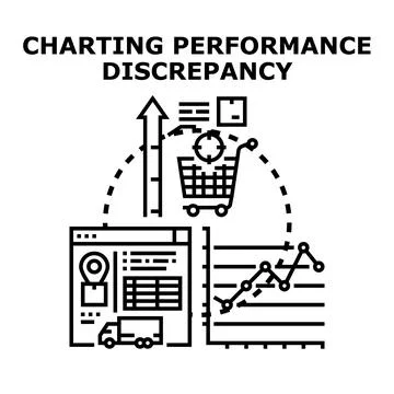 Charting performance discrepancy analysis measuring sales data Stock Illustration