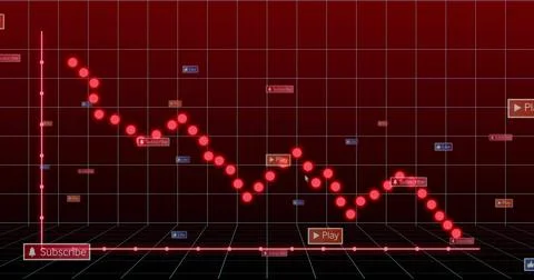 Charting red nodes descending across virtual HUD grid, with floating Play Stockillustratie