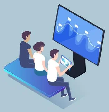 Charts Analysis, Team of Specialists with Data Stock Illustration