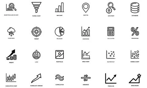 Charts &amp; Analytics Line Icons Stock Illustration