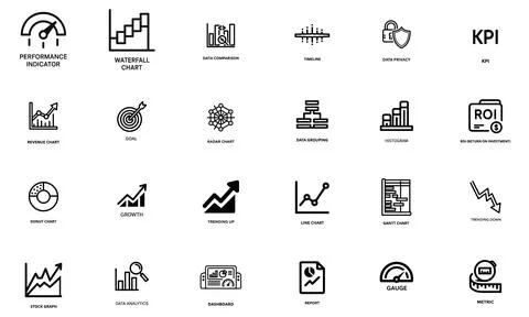 Charts &amp; Analytics Line Icons Stock Illustration
