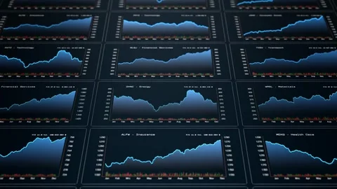 Charts up and down, line graph, stock market and exchange data, trading scree Stock Footage 334044045