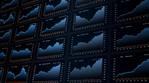 Charts up and down, line graph, stock market and exchange data, trading scree Stock Footage 334044059