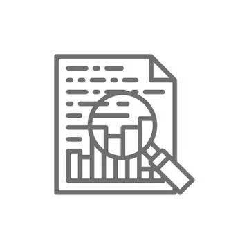 Charts and graphs, document with statistic and magnifying glass line icon. 스톡 일러스트