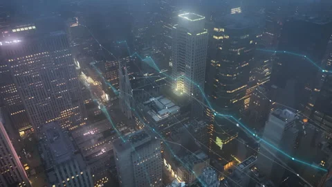 Charts and Graphs on hazy illuminated New York city background - CGI Vídeo Stock 281669587