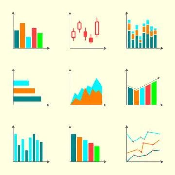 Charts and graphs icon set. Infographics elements. Vector illustration. Stock Illustration