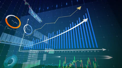 Charts and graphs showing performance and profit growth trends of listed com Stock Footage 340247446