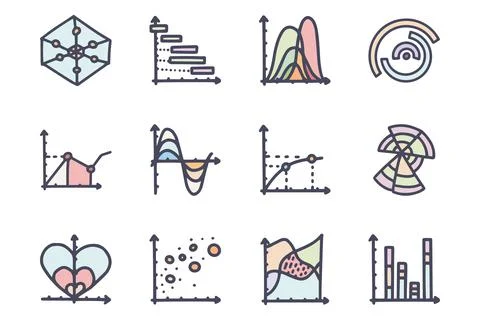 Charts color vector doodle simple icon set イラスト素材