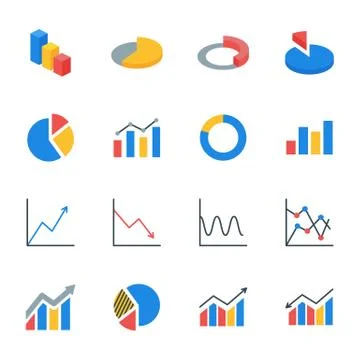 Charts, diagrams, graphs set of vector icons flat style Stock Illustration