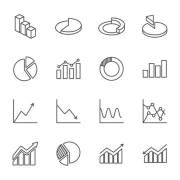 Charts, diagrams, graphs set of vector icons outline style Stock Illustration