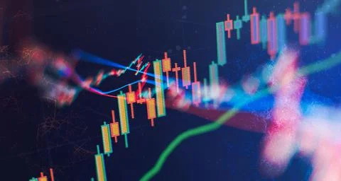 Charts of financial instruments with various type of indicators including vol Foto stock