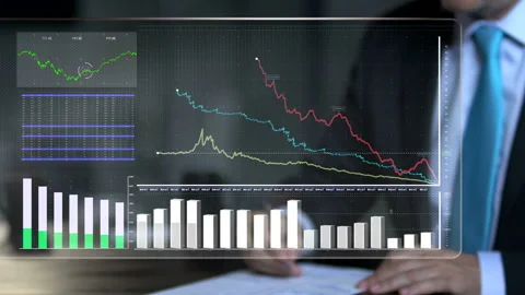  Charts In A Futuristic Screen Stock Footage 210486641