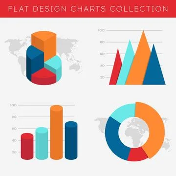 Charts, graphs vector flat design elements Stock Illustration
