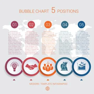 Charts infographic step by step 5 positions colorful bubbles Stock Illustration
