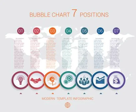 Charts infographic step by step 7 positions colorful bubbles Stock Illustration