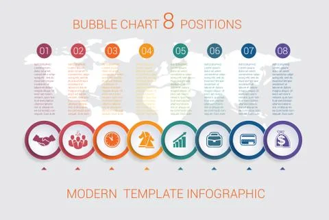 Charts infographic step by step 8 positions colorful bubbles Stock Illustration