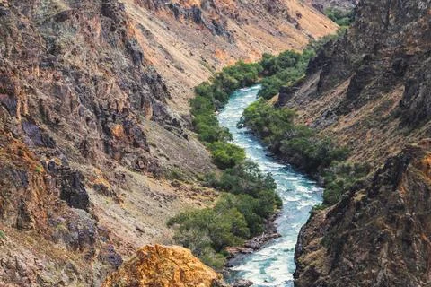 The Charyn River, in the gorge that flows through the Charyn Canyon in Stock Photos