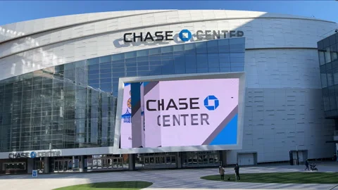 Chase Center 2020 Family Playing Covid 19 Big Screen Arena Stadium Coliseum Stock Footage
