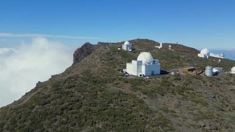 Chasing the Cosmos: An Aerial View of Roque de los Muchachos Stock Footage 295600309