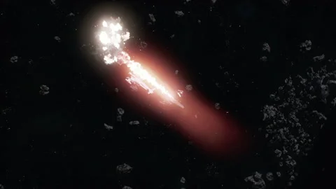 Chasing, hitting, and blowing up the spaceship, fire and smoke 02 Stock Footage 220117555