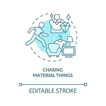 Chasing material things blue concept icon Stock Illustration