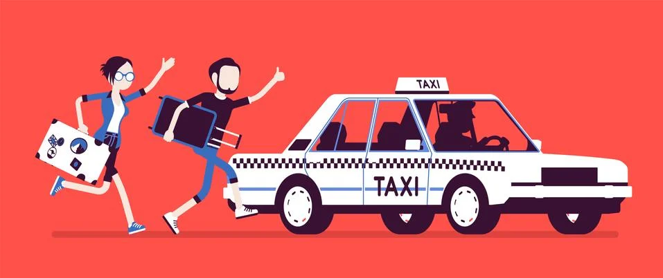 Chasing a taxi cab Stock Illustration