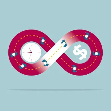 Chasing wealth and time. Isolated on blue background. Stock Illustration